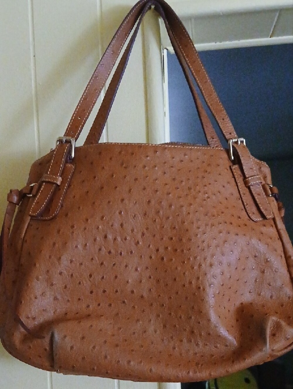 Dooney & Bourke Tan Ostrich-Embossed Shoulder Tote - Picture 3 of 9